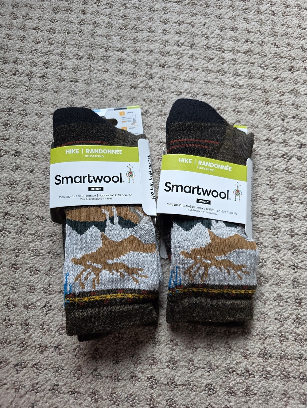 Smartwool Men's Hike Crew Socks in Brown and Gray with Mountain Graphics